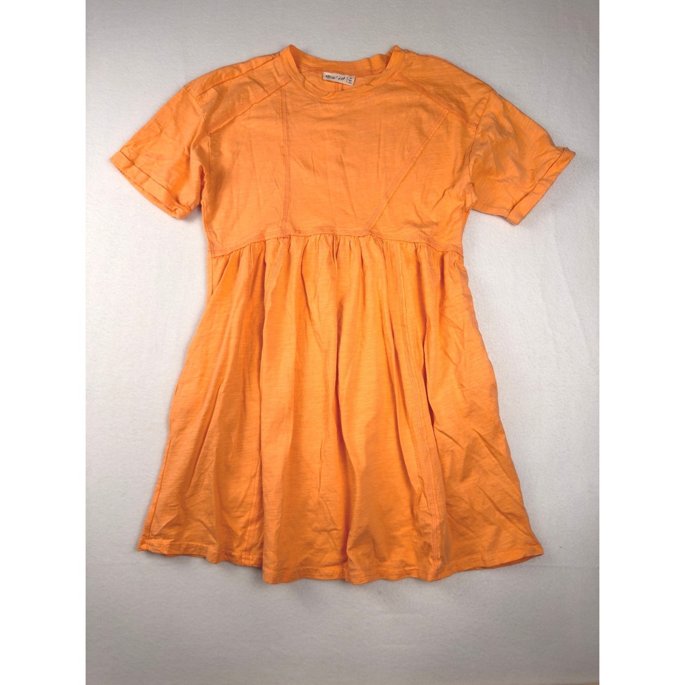 New In Orange Cotton Slub Babydoll T-Shirt Mini Dress with Pockets